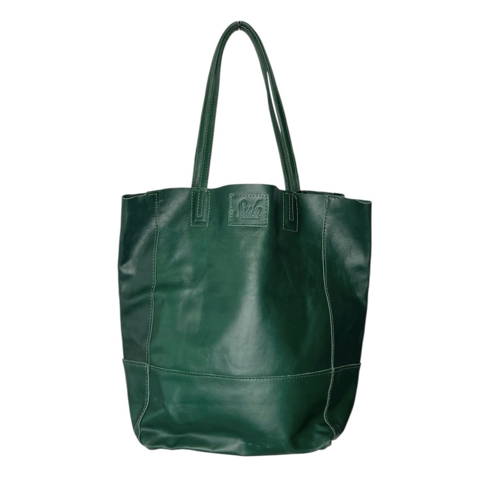 Sseko Oiled Agave Emerald Green Genuine Leather Bucket Tote Bag